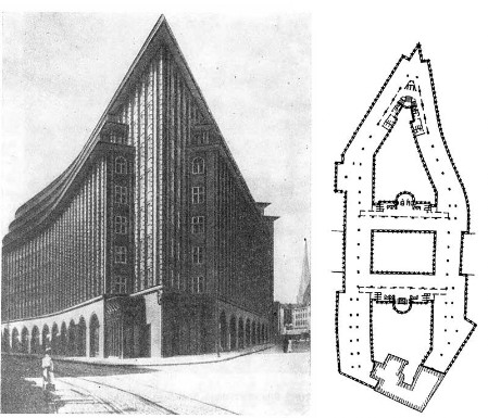 Гамбург. Конторское здание Чили-хауз, 1922 г. Арх. Ф. Хегер Гамбург. Конторское здание Чили-хауз, 1922 г. Арх. Ф. Хегер