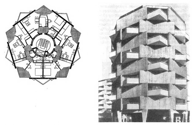 Лар. Башенный жилой дом, 1959—1962 гг. Арх. К. Хумперт и др