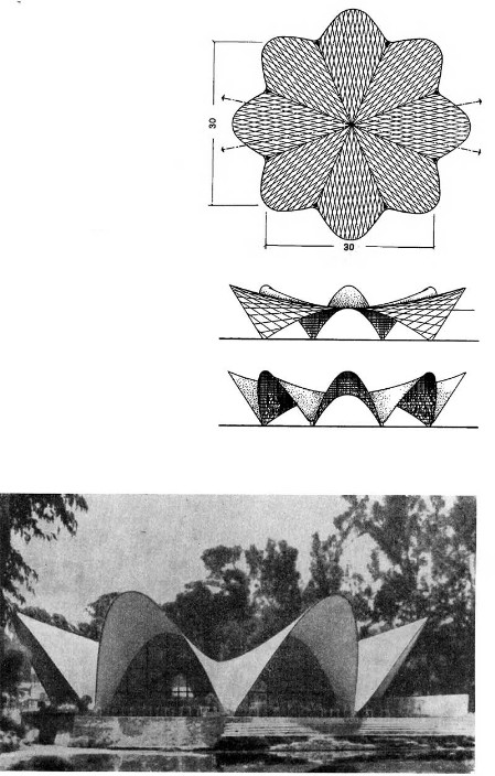 Сочимилко, предместье Мехико. Здание ресторана, 1957 г. Арх. Альварес Ордоньес, покрытие арх. Ф. Канделы