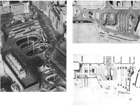 Токио. Площадь и подземная стоянка транспорта перед западным вокзалом Синдзюку, 1966 г. Арх. Дж. Сакакура